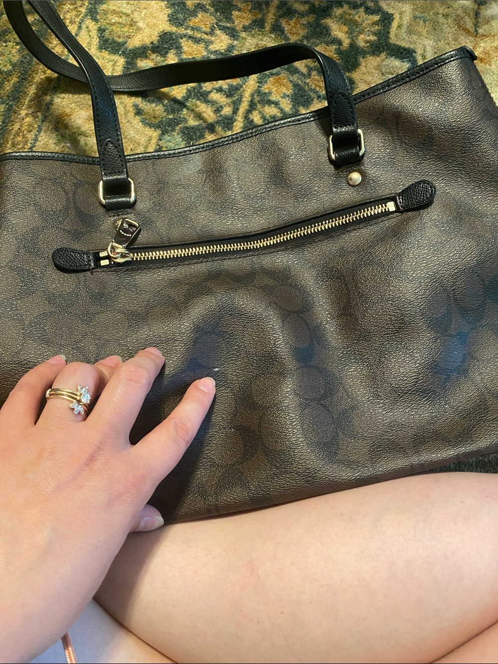 Coach Dark Brown Signature Canvas Tote with Black Straps - Picture 4 of 5